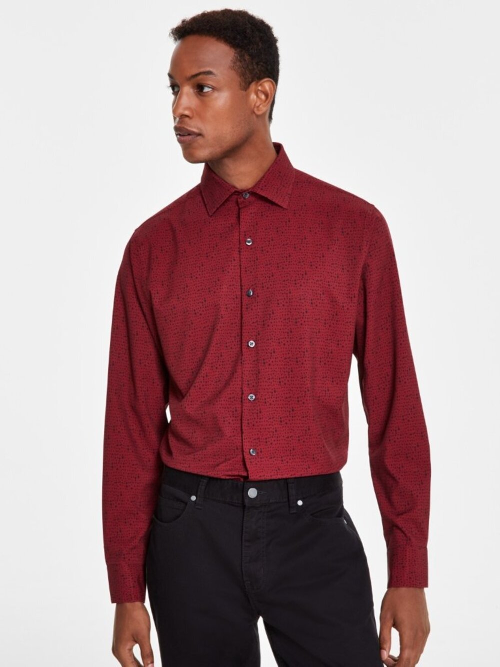 Alfani Men's Carlo Slim-Fit Performance Stretch Dot-Print Dress Shirt,Macy's NWT